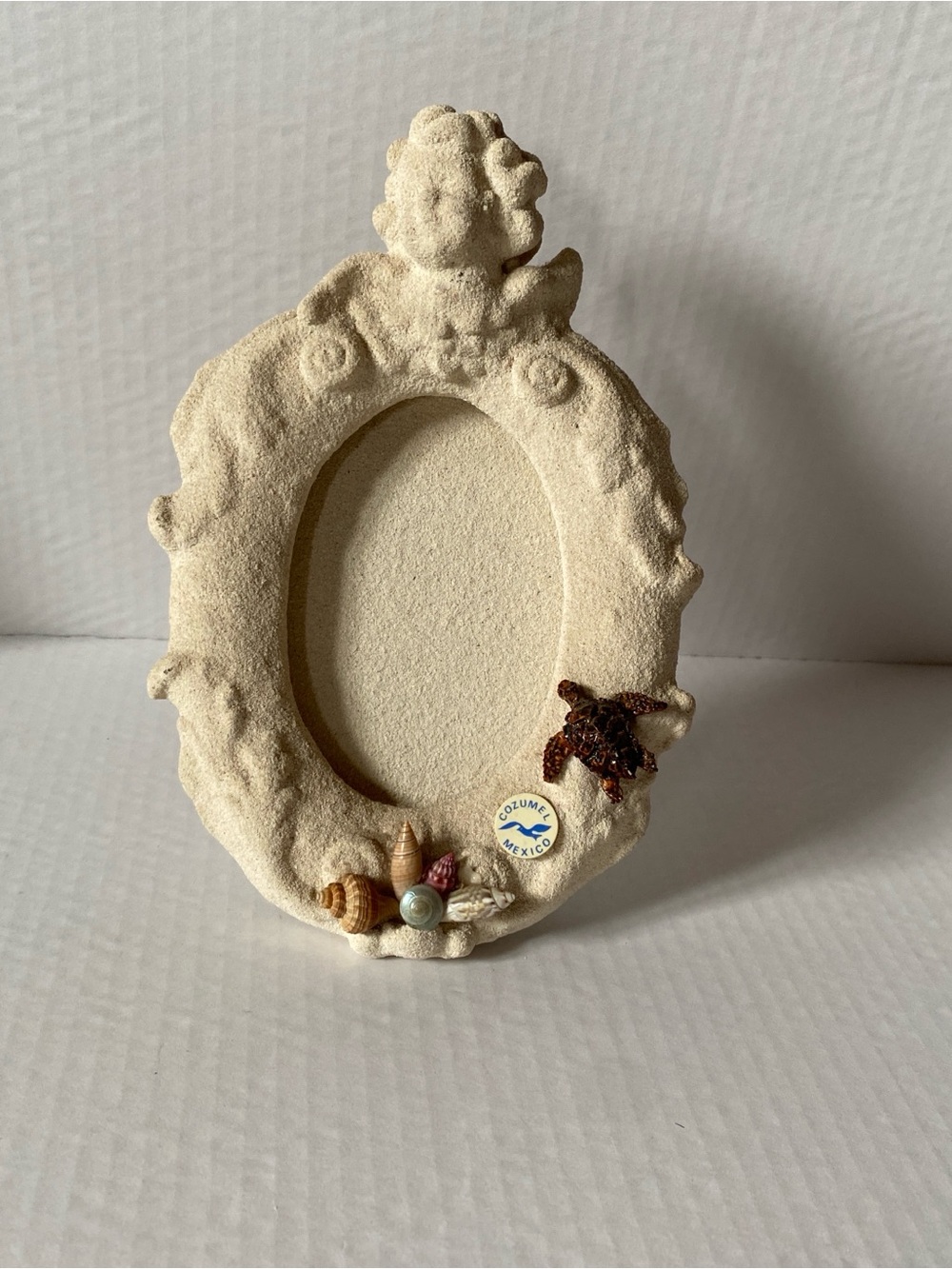 Cozumel Mexico Picture Frame Sea Turtle& Shells With Angel Figure Sandy Texture